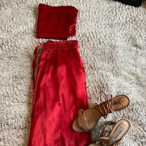 Silk Red Pants Set